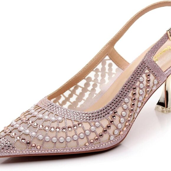 Women's Pink Slingback Pumps 2inHeel Rubber Sole Water Resistant for Casual